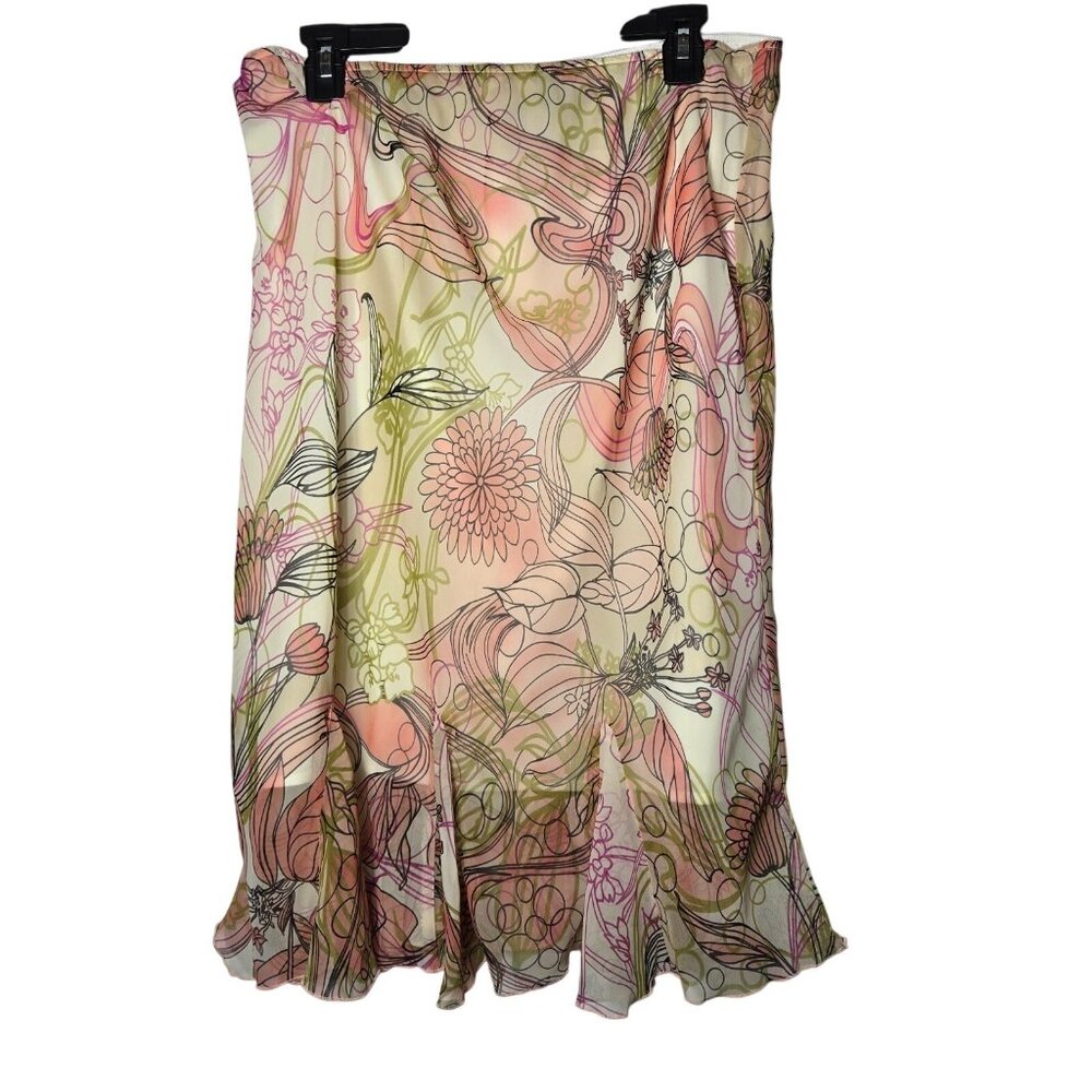 NYCC Womens Floral Pull On Midi Skirt Size Large Y2K Boho Cottage Feminine Fairy